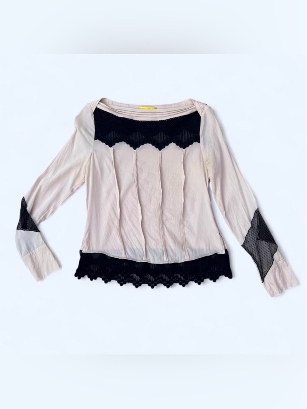 Vintage Catherine Malandrino Silk Cream & Black Lace Blouse Whimsygoth Size 2